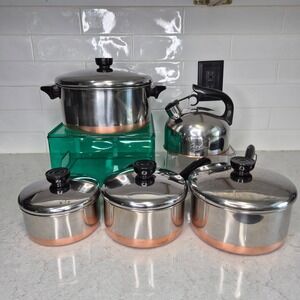 Revere Ware Cookware Set Copper Bottom 9 Piece Silver